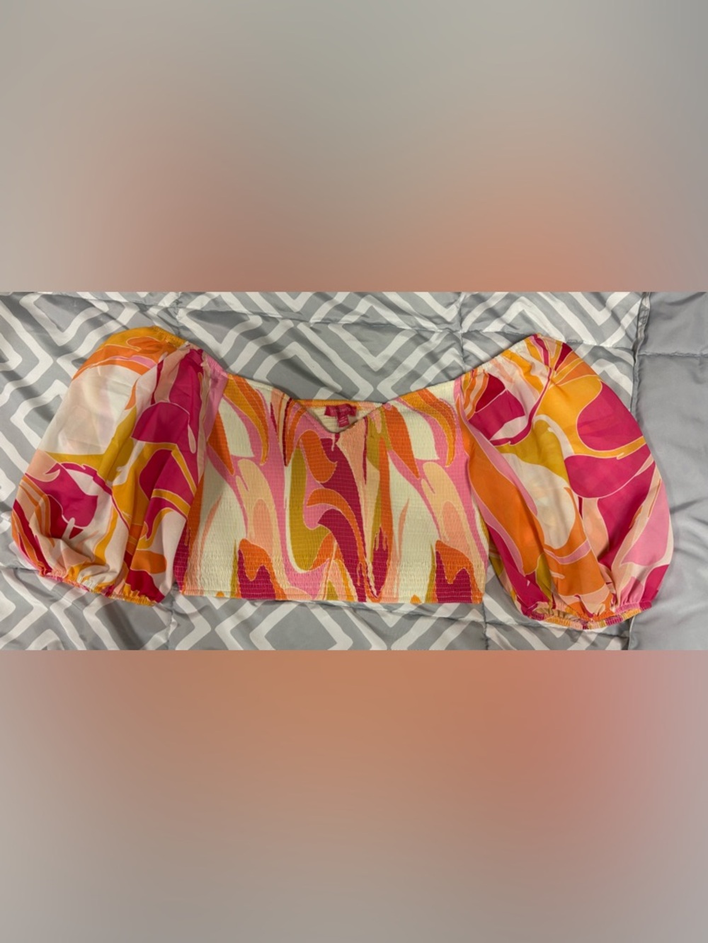 Flying Tomato Multi Color Puff Sleeve Crop Top Size Medium NWOT Boho Hippie Chic